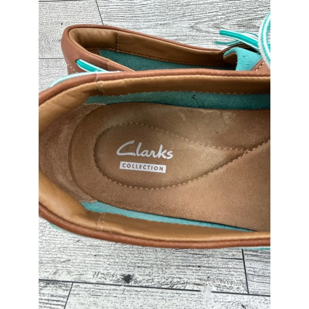 Clarks Collection Teal Suede Boat Shoes‎ Brown Leather Trim 7M 26100156